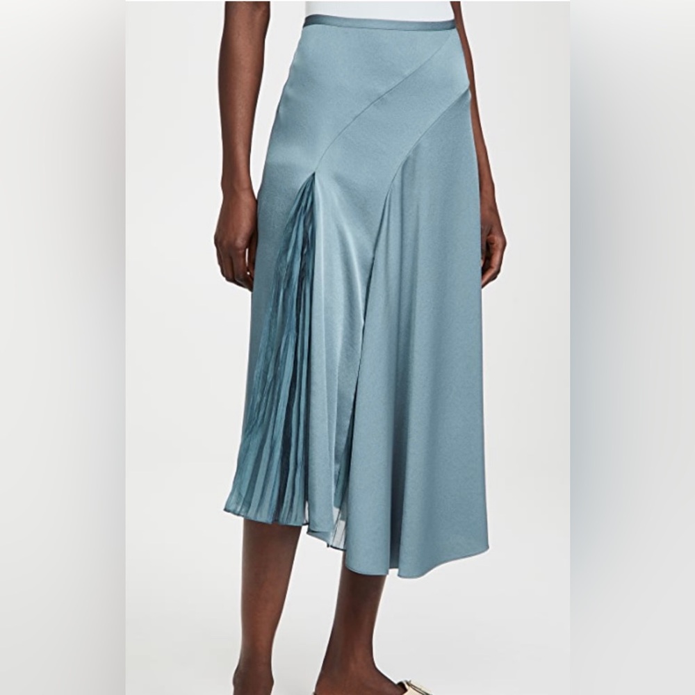 Vince Mixed Media Asymmetrical Paneled Skirt in Celadon